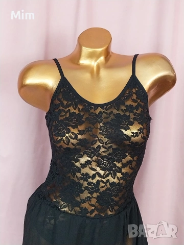 М Черно дантелено боди с дълъг ръкав от прозрачна материя , снимка 7 - Бельо - 54211020