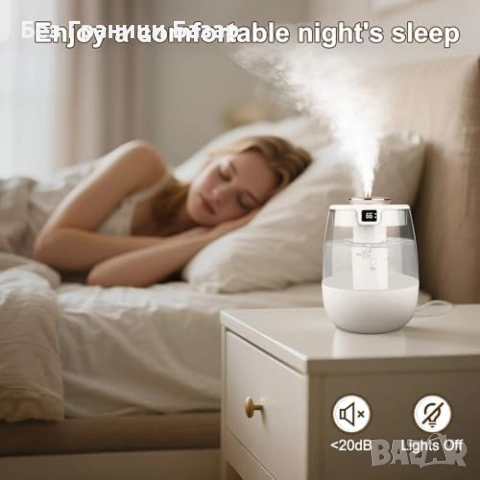 Нов USB овлажнител за въздух спалня 1.8L студена мъгла с 2 дюзи и нощна лампа, снимка 4 - Други стоки за дома - 54044718