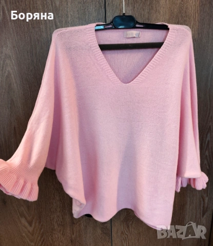 Moondust розов пролетен пуловер с къдричка, снимка 4 - Блузи с дълъг ръкав и пуловери - 54080160