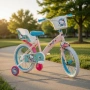 Детски велосипед Hello Kitty 16" с помощни колела, кошница и допълнително задно столче, снимка 1