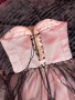 Официална къса рокля тип корсет с розов сатен и черен тюл, снимка 3