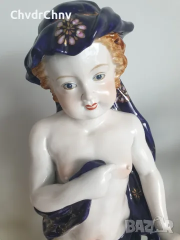 Meissen фигура 49см-2,4кг/еротика/Майсен порцеланова статуетка на момиче с цветя и бухал, снимка 6 - Статуетки - 55606482
