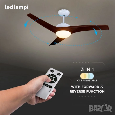 Вентилатор за таван 35W с лампа 15W 3перки 132cm, снимка 4 - Вентилатори - 54836100
