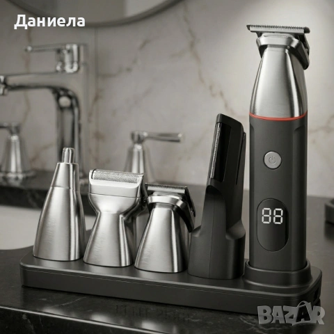 Професионален комплект за подстригване 5 в 1 – машинка, тример, бръсначка и приставки за лице и тяло, снимка 2 - Други стоки за дома - 54157594