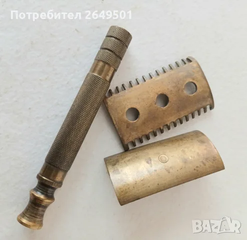 Стара месингова самобръсначка с метална кутия., снимка 2 - Антикварни и старинни предмети - 54509947