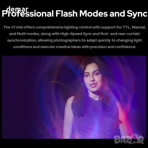 Светкавица Godox V1 mid C TTL за Canon, мини светкавица с кръгла глава, снимка 5 - Светкавици, студийно осветление - 54105217