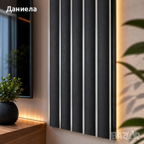 Декоративен стенен панел 16 см x 2.8 м – Интериорен 3D ламелен панел за стена, Тъмно сив, снимка 2 - Декорация за дома - 54699955