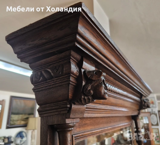 Голямо кристално огледало с дъбова рамка, снимка 2 - Антикварни и старинни предмети - 55222150