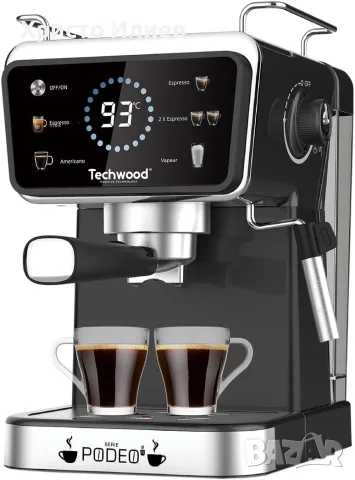 Кафемашина за еспресо с ръкохватка Techwood за мляно кафе и капсули с тъч, снимка 2 - Кафемашини - 55689143