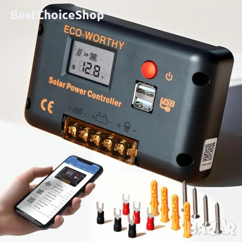 30A соларен контролер за зареждане 12/24V PWM Bluetooth приложение мониторинг 2 USB порта
