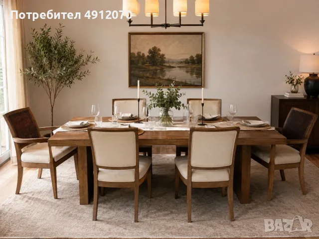 Масивна трапезна маса от английски дъб с 6 стола, снимка 2 - Маси - 55590674