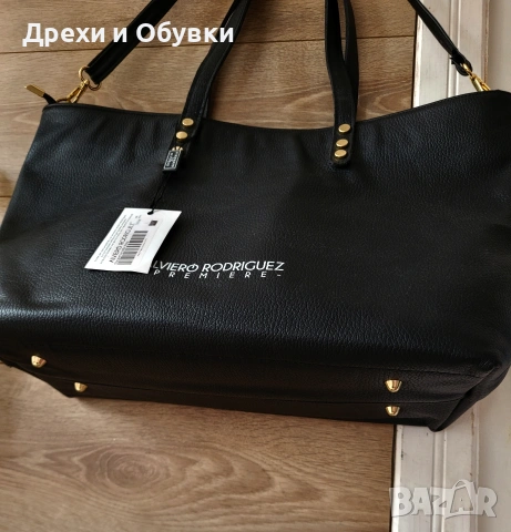 Черна голяма дамска чанта естествена кожа ALVIERO RODRIGUEZ , снимка 4 - Чанти - 54808768