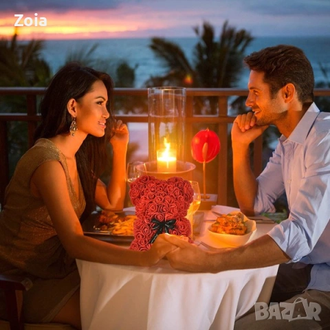 Луксозно плюшено мече роза, подарък за приятелка, съпруга, ръчно декорирано, снимка 3 - Декорация за дома - 54019628