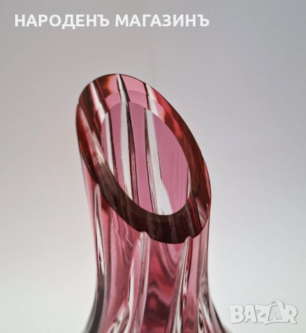 МУРАНО БОХЕМИЯ - Кристална ваза в цвят на червена боровинка кристал цветя , снимка 8 - Други ценни предмети - 54931768
