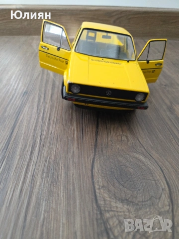 Макет на автомобил Solido Volkswagen Caddy Deutsche Post (1982) 1:18, Жълт, снимка 4 - Колекции - 54895598