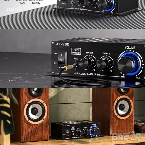 AK-280 компактен Hi-Fi стерео усилвател 2 × 40 W с RCA и AUX вход + Гаранция, снимка 6 - Ресийвъри, усилватели, смесителни пултове - 49447475