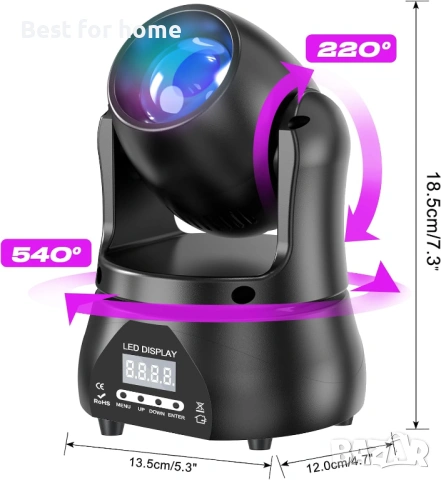 U`King 40W LED движеща се глава, RGBW лъчево осветление, сценични светлини с DMX звуково активиран , снимка 7 - Лед осветление - 54903449