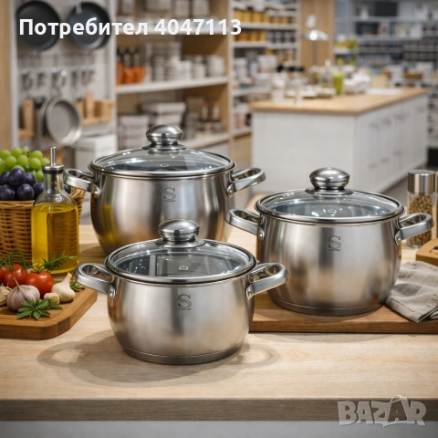 Комплект тенджери Swissgold EMMIE (SG-18099) – 3 броя с 5-слойно капсуловано дъно, снимка 2 - Съдове за готвене - 54835693
