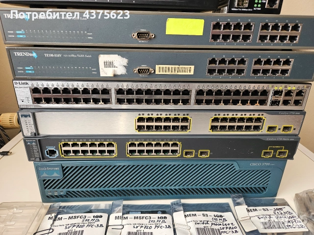 лот ИТ техника Cisco D-Link Patton Linksys TrendNet Router Switch VoIP SFP модули, снимка 2 - Суичове - 55154639