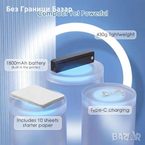 Нов Компактен A4 термопринтер безжичен за телефон и лаптоп Bluetooth без мастило, снимка 8 - Друга електроника - 54226325