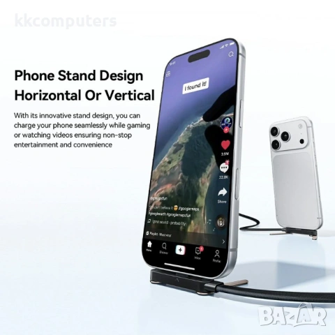 ESSAGER USB-A към Type-C L-Shape Кабел за Данни и зареждане 7A 100W с Поставка за Игри 1 м, снимка 5 - Оригинални зарядни - 54087752