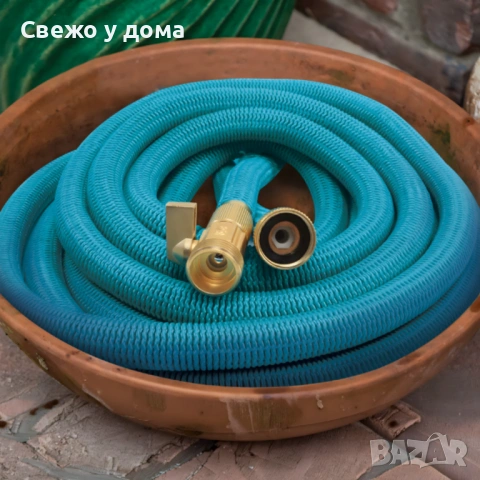 Гъвкав градински маркуч с медни накрайници - 5 м (сгънато) / 15 м (разтегнато), снимка 5 - Напояване - 54074223