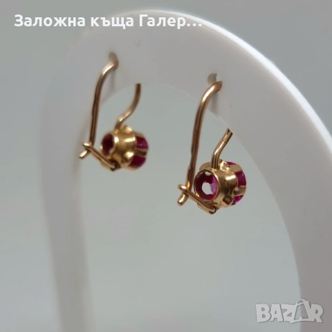 Златни обеци – съветско злато, проба 583 -2,24 гр, снимка 3 - Обеци - 54692145
