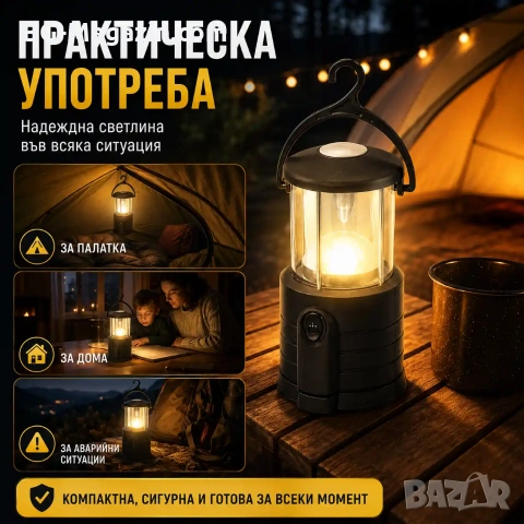 Силна ръчна къмпинг LED лампа осветление фенер преносима на батерии за палатка риболов аварии, снимка 3 - Къмпинг осветление - 51017069
