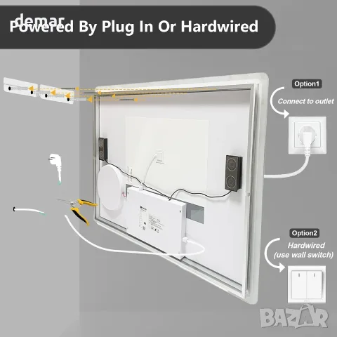 LUVODI Огледало за баня с LED осветление: 800x600 мм стенно огледало с Bluetooth, снимка 8 - Огледала - 55500131