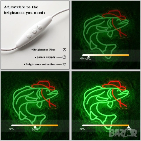 LED неонова табела за стена – каубой риба с USB захранване и димер, декорация за двор и фасада, снимка 5 - Декорация за дома - 54943040
