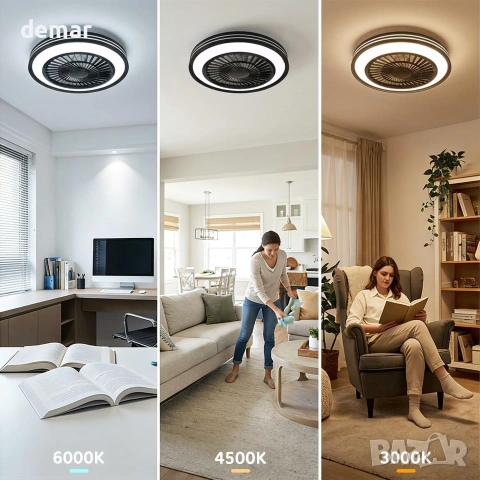 Смарт таванен вентилатор с LED RGB осветление 50 см, WiFi, Alexa, дистанционно, снимка 5 - Вентилатори - 55278527