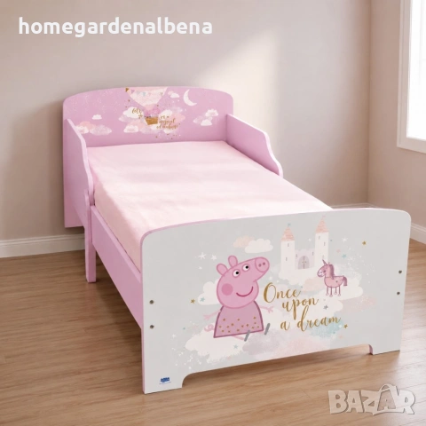 Детско легло Peppa Pig 140x70 см с ламелна основа, MDF, розово, замък и еднорог, от 36 месеца, снимка 2 - Мебели за детската стая - 54687716