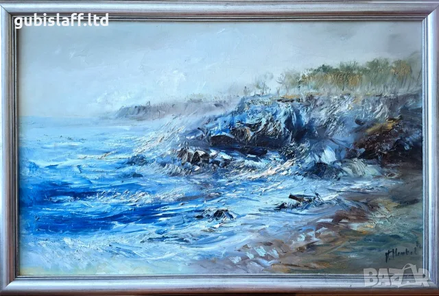 Картина, море, бряг, худ. П. Митков, 2002 г.
