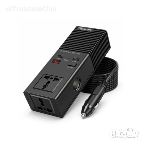 Инвертор 12V/24V към 220V 200W с USB и Type-C автомобилен преобразувател 1665, снимка 2 - Аксесоари и консумативи - 54402262