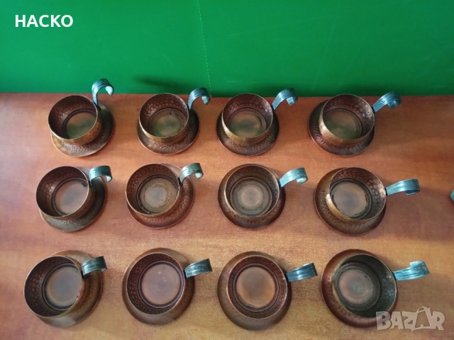 Медни (Бакърени) Чаши с Подложки Ръчна Изработка За Турско Кафе на Пясък 12 броя, снимка 6 - Чаши - 55692027