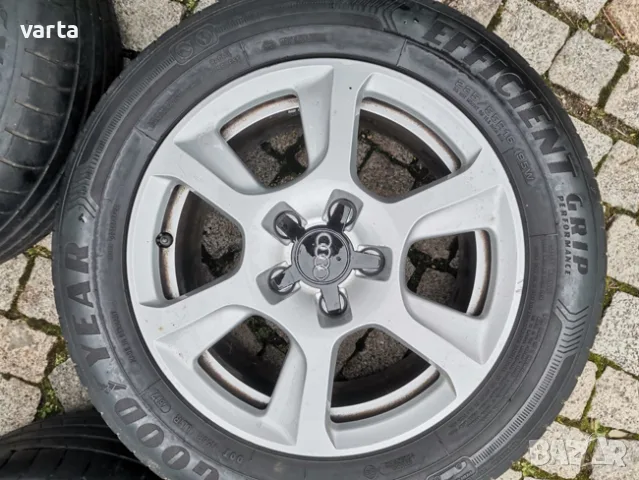 4бр ОРИГИНАЛНИ НЕМСКИ ЛЕТИ Audi джанти 5Х112, 16" с гуми GOODYEAR EFFICIENT GRIP 225/55/16, снимка 3 - Гуми и джанти - 55339083