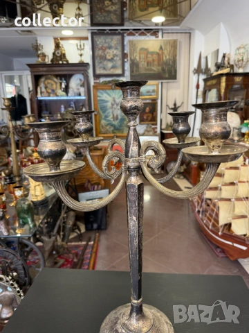 Посребрен бронзов свещник с пет звена. №8060, снимка 3 - Антикварни и старинни предмети - 54051172