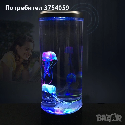 Настолна LED нощна лампа аквариум с медузи. С 16 различни цвята LED светлини, с дистанционно управ, снимка 2 - Настолни лампи - 55201935