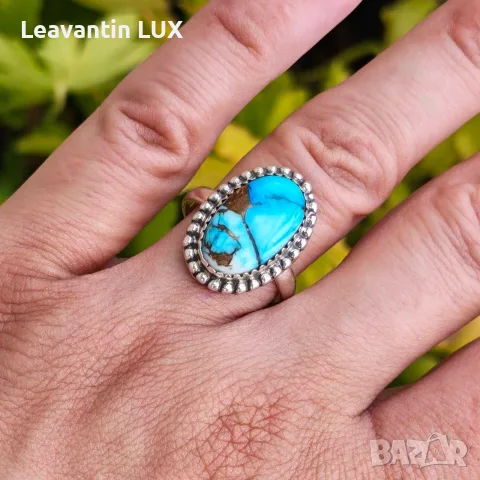 Сребърен пръстен с Blue Dahlia Turquoise, снимка 2 - Пръстени - 55326048