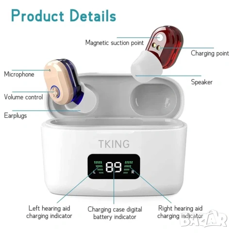 Слухови апарати усилватели TKING с LED дисплей и charging case, снимка 5 - Друга електроника - 54692898