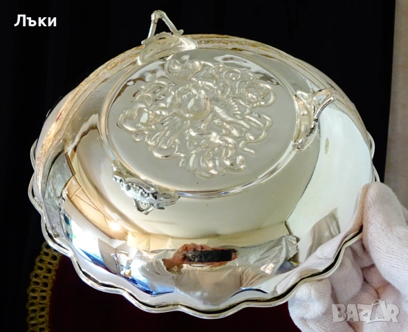 Посребрена фруктиера на крачета,Феникс,Art Nouweau. , снимка 4 - Антикварни и старинни предмети - 54988050