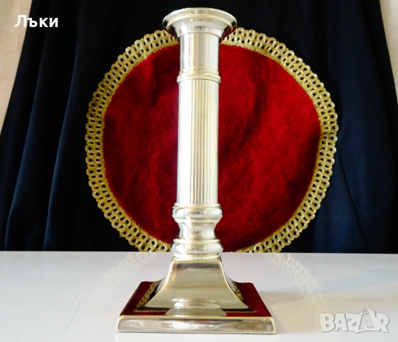 Посребрен свещник от бронз 18 см.,380 гр. , снимка 2 - Антикварни и старинни предмети - 53977488
