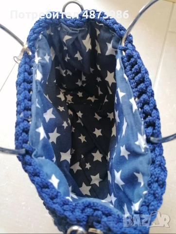 Ръчно плетена синя чанта hand made, снимка 3 - Чанти - 55185819