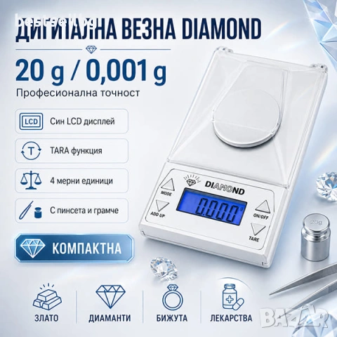 Професионална мини бижутерска електронна везна 0.001 до 20 гр за злато