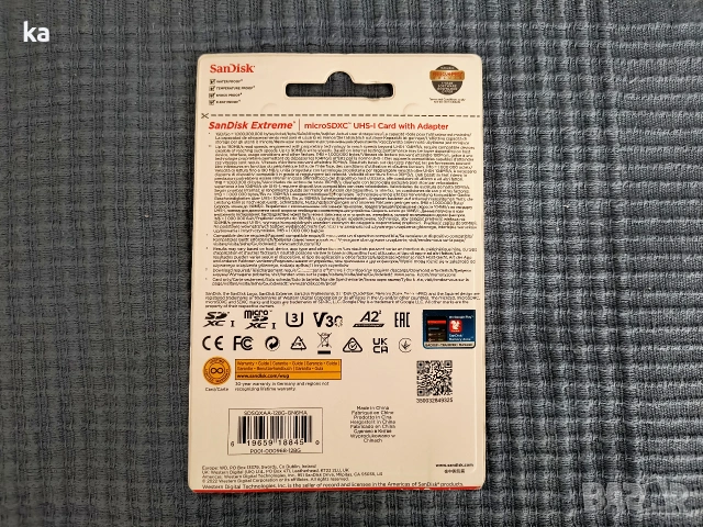 Карта памет SanDisk Extreme microSDXC 190MB/s V30 U3 A2, снимка 2 - Карти памет - 54729932