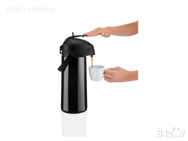 Термос с помпа Термокана с помпа 1.8л Бяла Черна