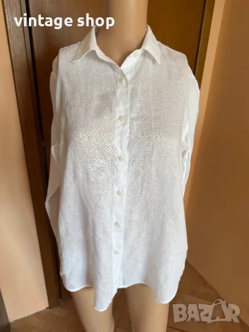 Снежнобяла мъжка ленена риза UNIQLO, размер S, снимка 2 - Ризи - 55559398