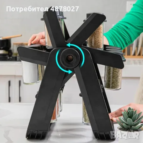 Стилен въртящ се органайзер за подправки,стъклени бурканчета,18 части, снимка 16 - Аксесоари за кухня - 55495045