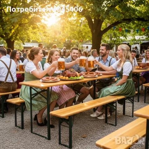 Сгъваем комплект градинска маса с 2 пейки - От чамово дърво, снимка 2 - Градински мебели, декорация  - 55479383