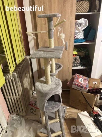 Котешка драскалка, къща, легло с играчка, 8 нива сив сизал PA1042, снимка 2 - За котки - 54954994